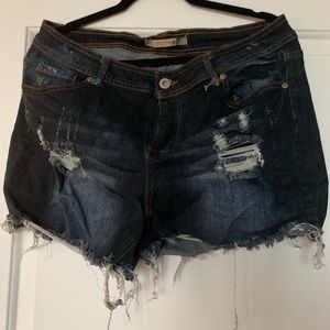 Distressed jean shorts